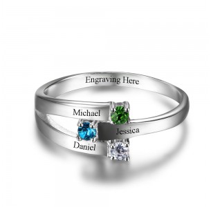 Mother's Birthstone Ring, Sterling Silver Personalized Engravable Ring JEWJORI102505